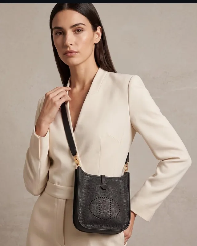 Hermes Evelyne Mini Black Clemence Leather Bag GHW     